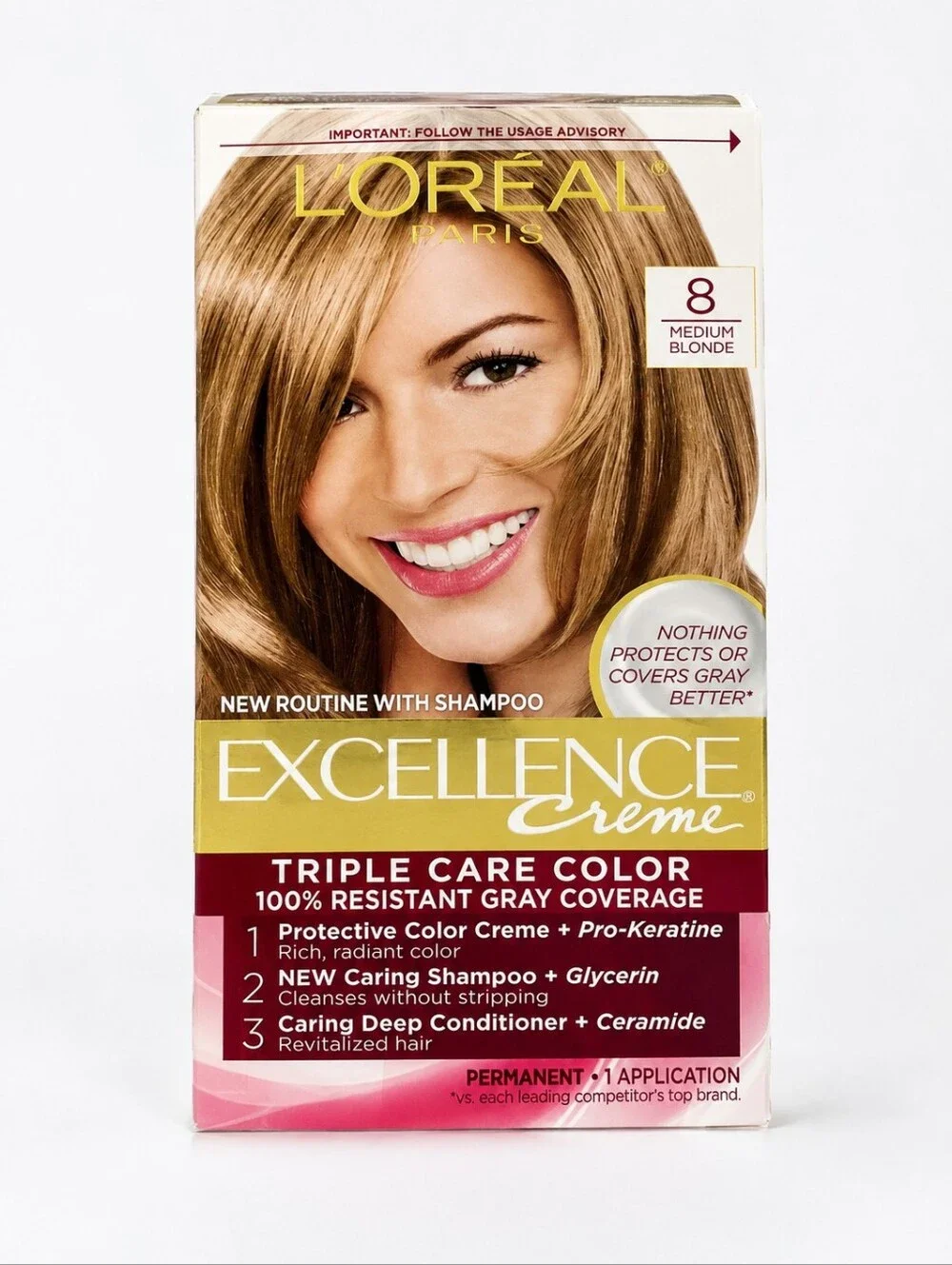 L'Oréal Paris‎ Excellence Creme Hair Color #8 Medium Blonde Permanent Color NIB